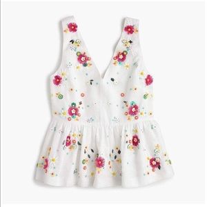 J. Crew Hand Embellished Peplum Top Cotton Linen